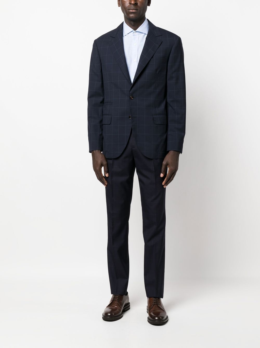 Brunello Cucinelli single-breasted checked tailored blazer - Blauw