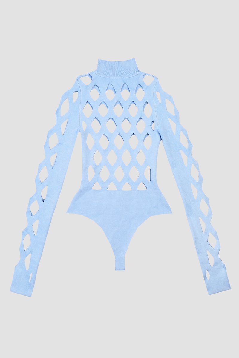 Diamond Intarsia Bodysuit-blue #0 Diamond Intarsia Bodysuit, SKY BLUE Wool or fine animal hair->Wool Diamond Intarsia Bodysuit from 3.1 Phillip Lim. - 0