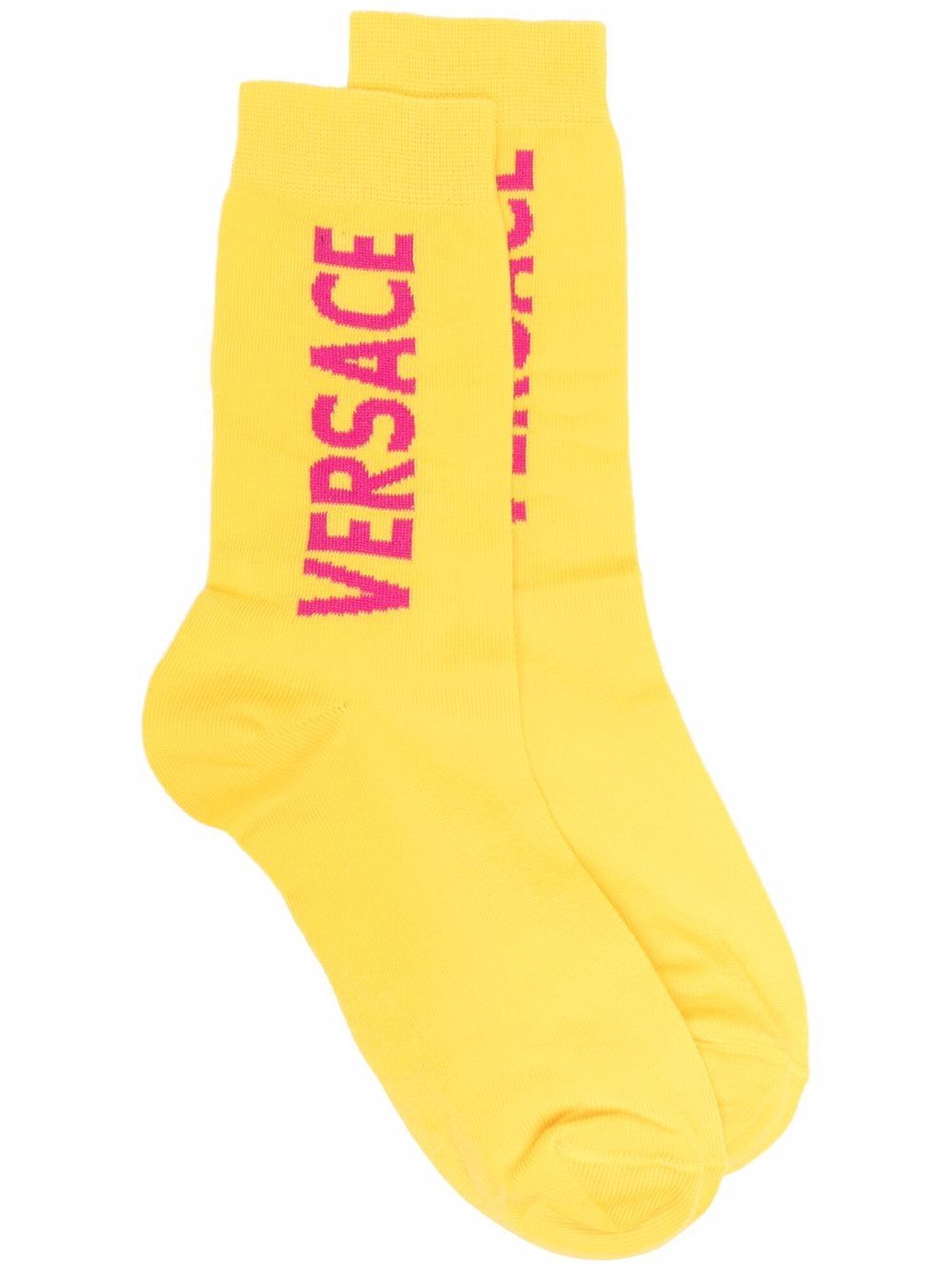 Versace Intarsia Logo Socks In Yellow