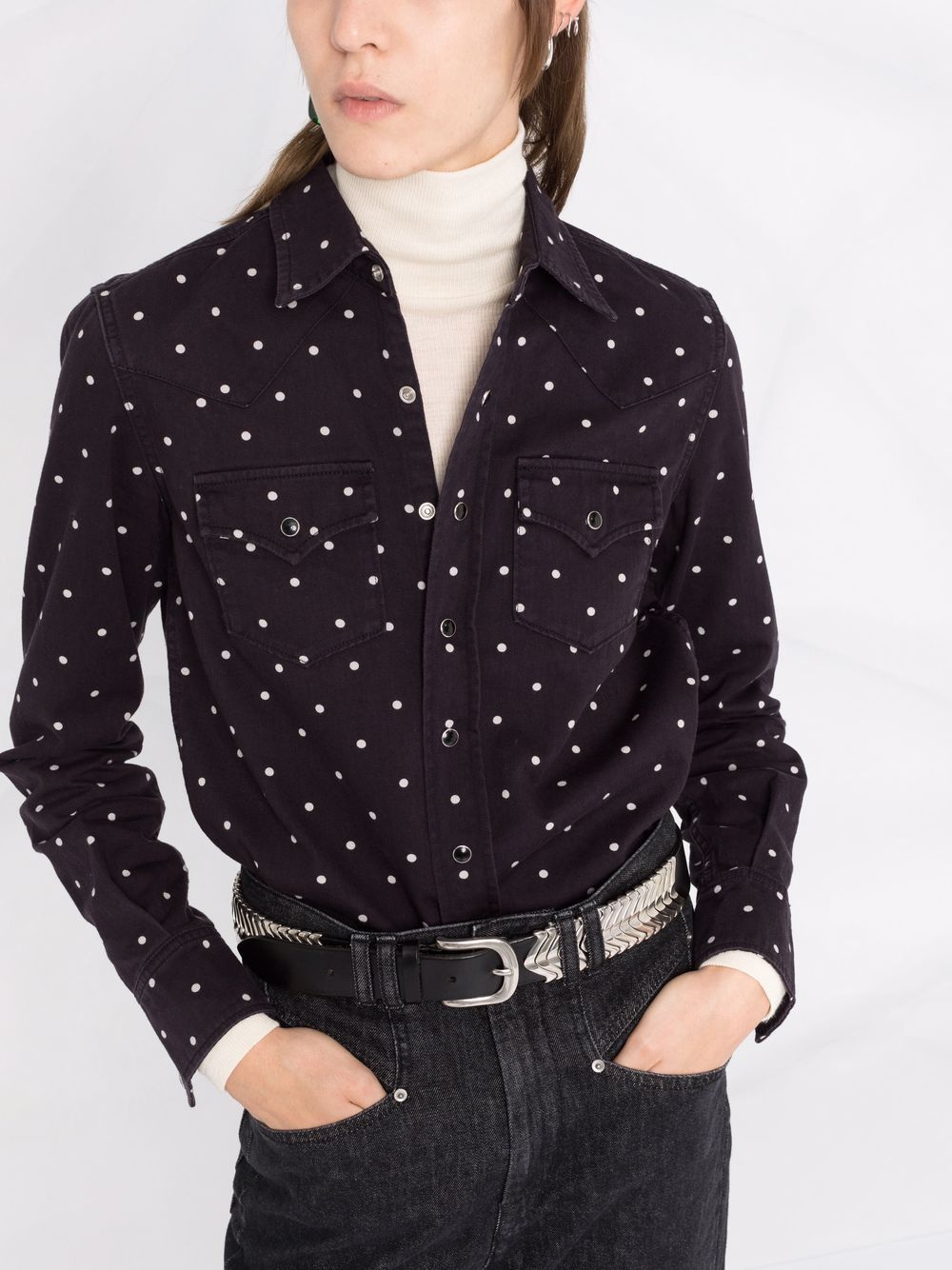 Shop Saint Laurent Polka-dot Print Shirt In Blau