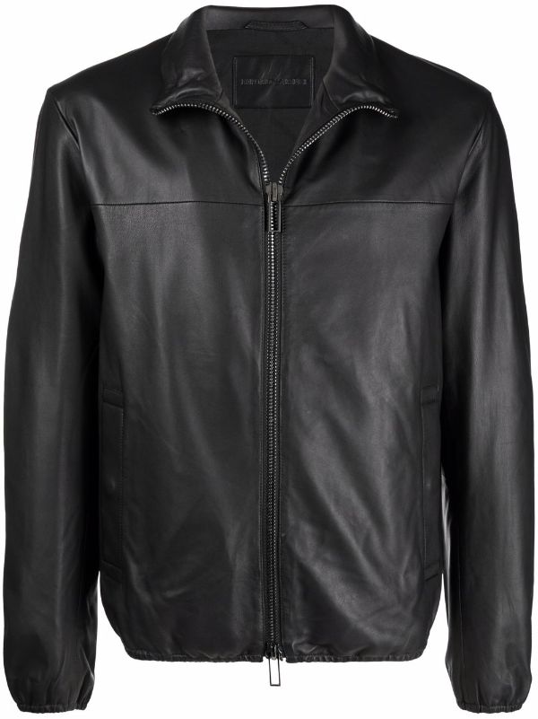 Cooperación Viscoso Todo tipo de Emporio Armani Zipped Leather Jacket - Farfetch