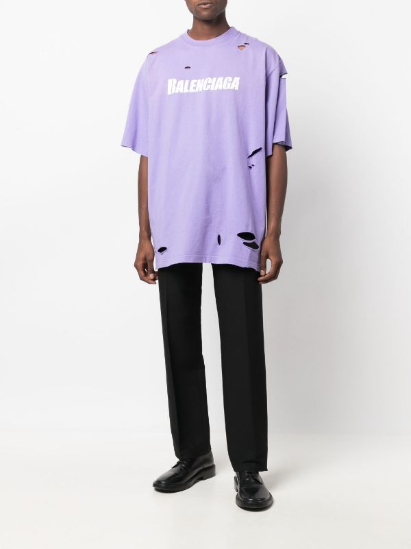 Balenciaga Boxy Fit Destroyed Jersey Tshirt In Light Purple  White   ModeSens