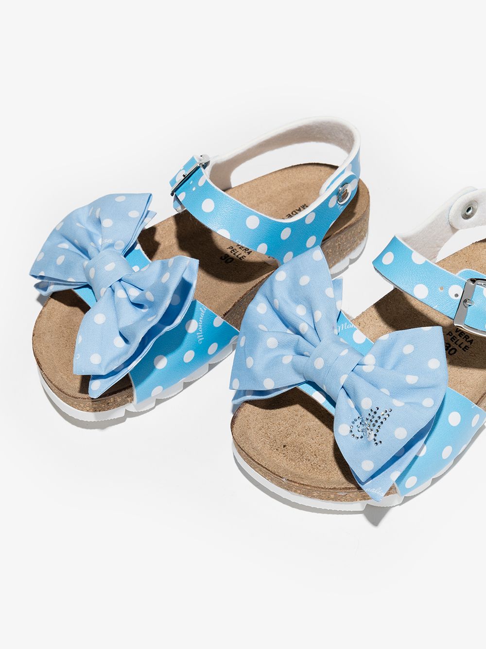 Shop Monnalisa Bow-detail Polka Dot Sandals In Blue