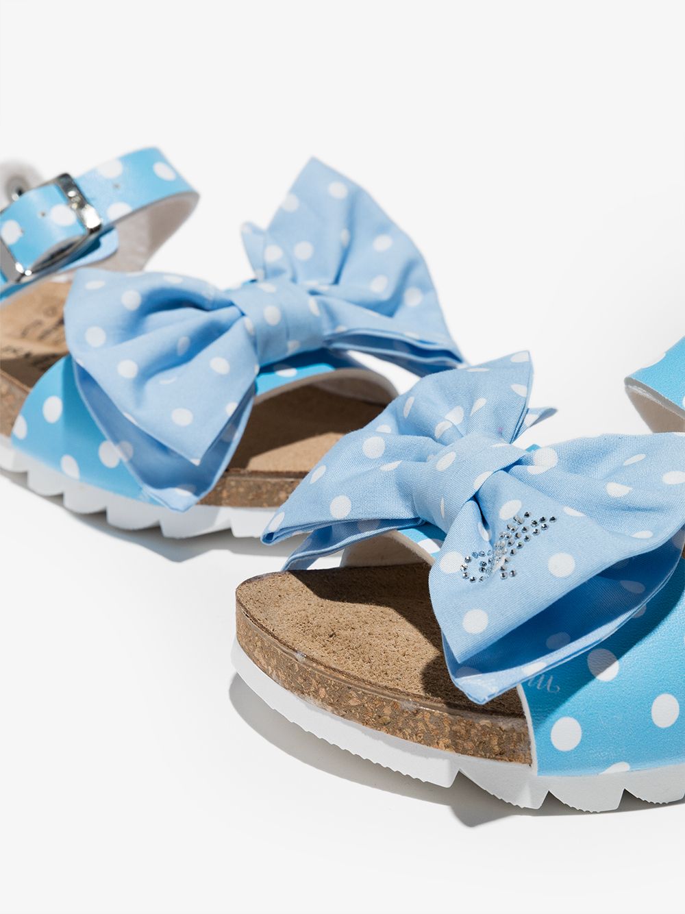 Shop Monnalisa Bow-detail Polka Dot Sandals In Blue