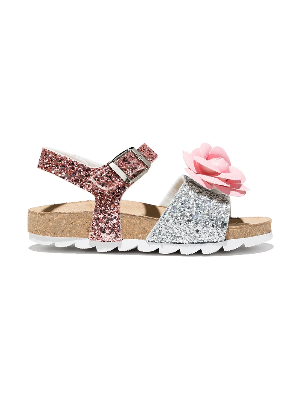 

Monnalisa sandalias con aplique floral - Plateado