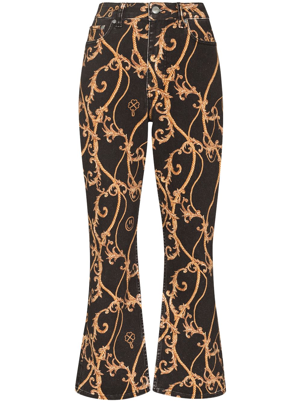 

GANNI Baroque-print cropped jeans - Black