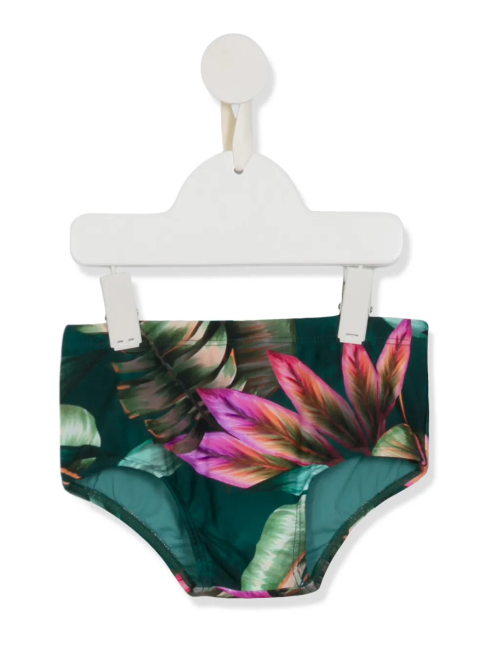 Lygia & Nanny Kids' Leaf Print Swim Briefs In Green