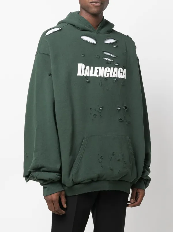 Balenciaga Destroyed Hoodie in Green | www.flinslaw.com