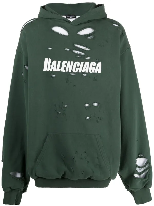 Balenciaga Destroyed Hoodie in Green-