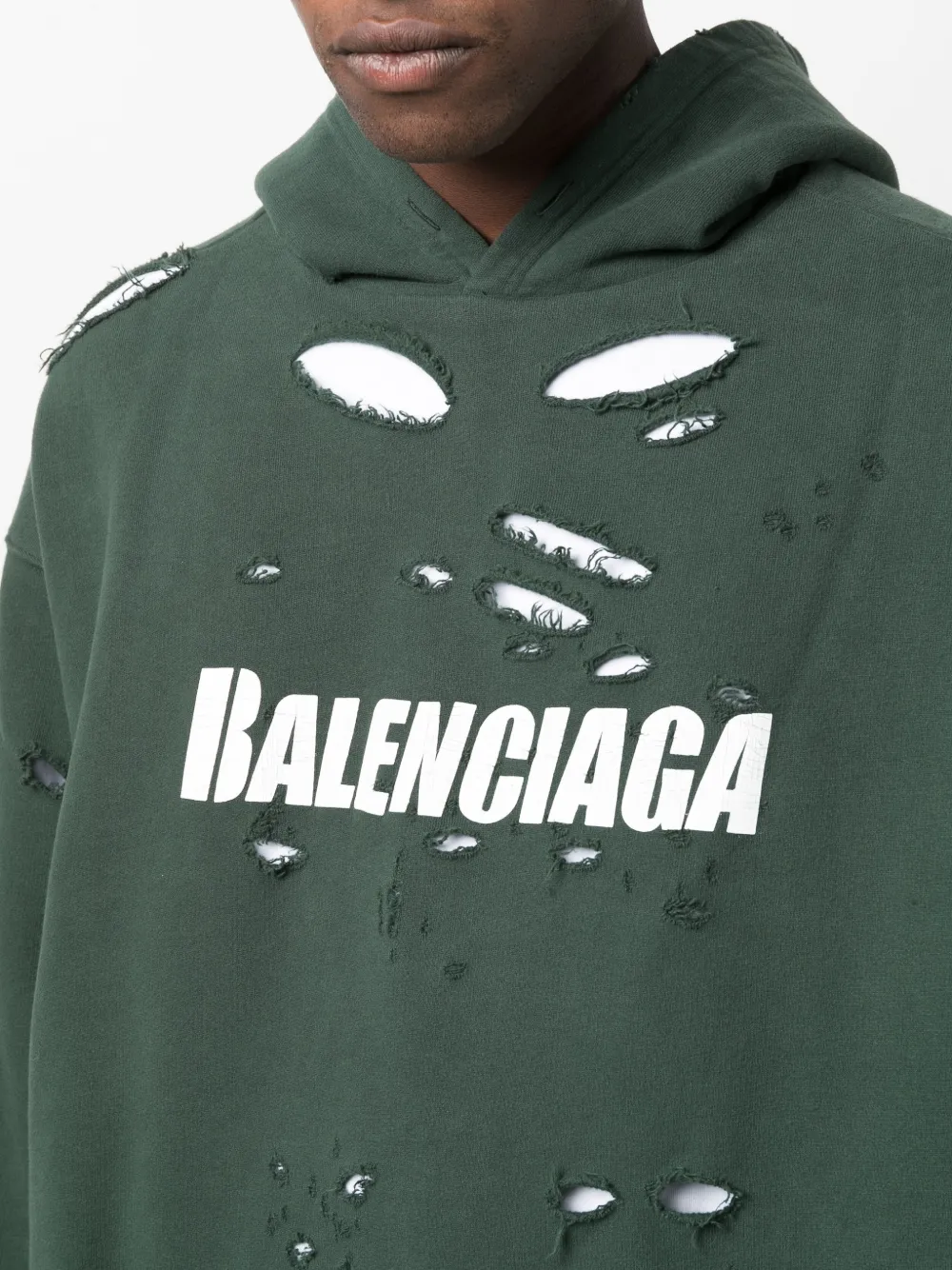 Balenciaga Destroyed Logo Hoodie - Farfetch