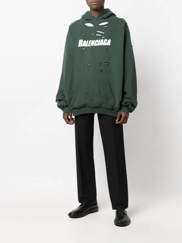 Balenciaga Destroyed Hoodie in Green-