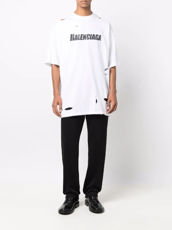 Balenciaga Ripped logo-print T-shirt - Farfetch