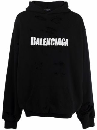 Balenciaga logo-print Distressed Pullover Hoodie - Farfetch