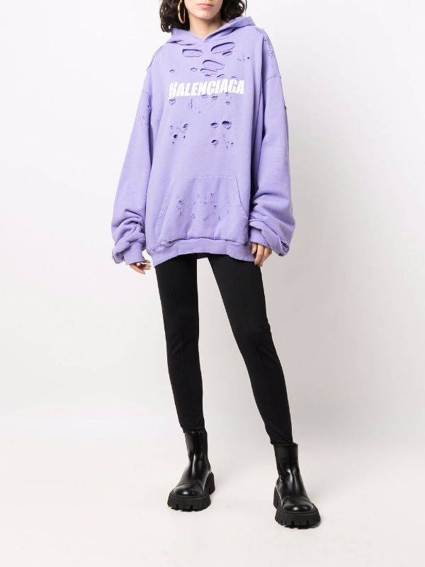 Balenciaga Distressed Logo Printed Hoodie