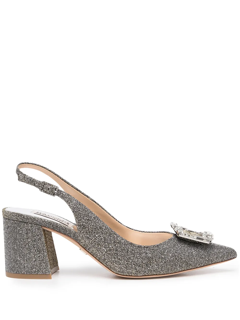 Badgley Mischka glitter-detailed buckle leather pumps