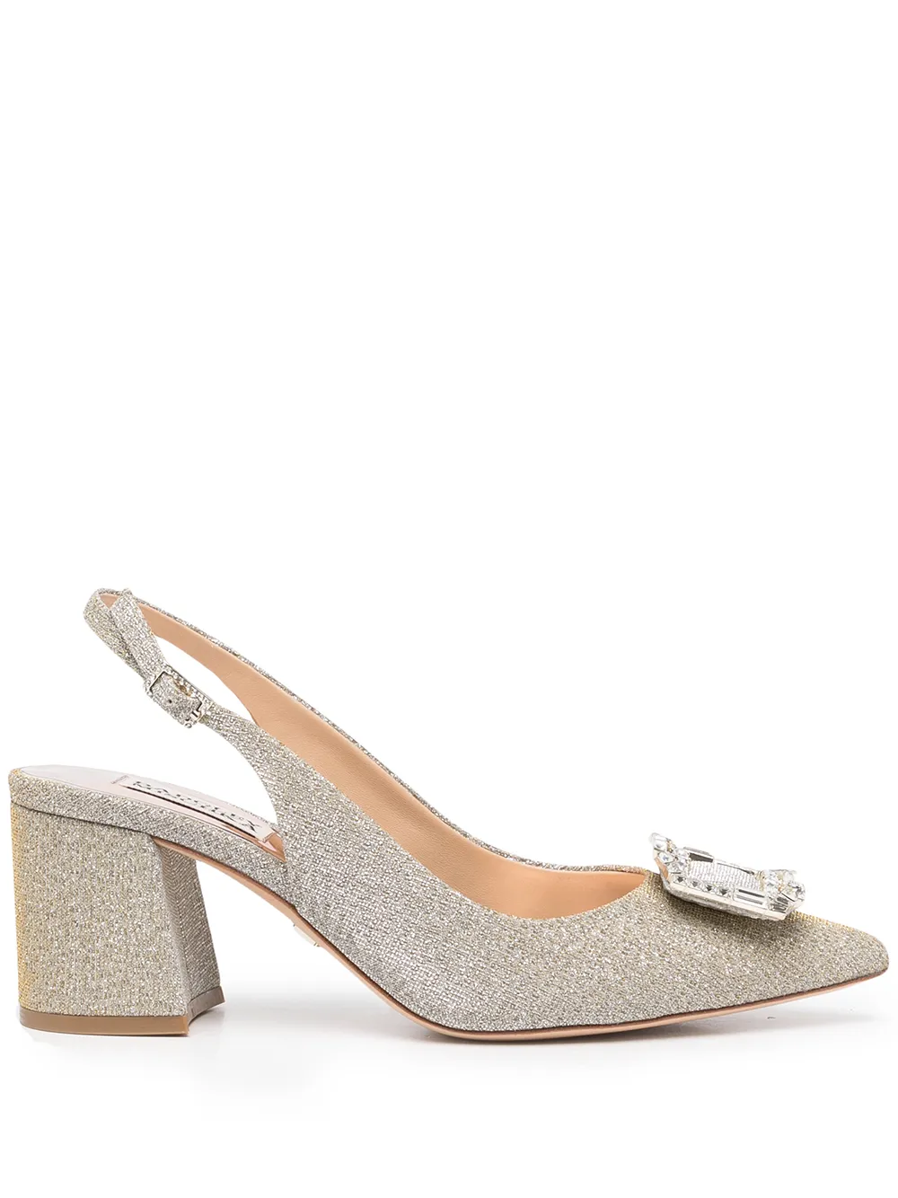 Badgley Mischka glitter-detailed buckle leather pumps