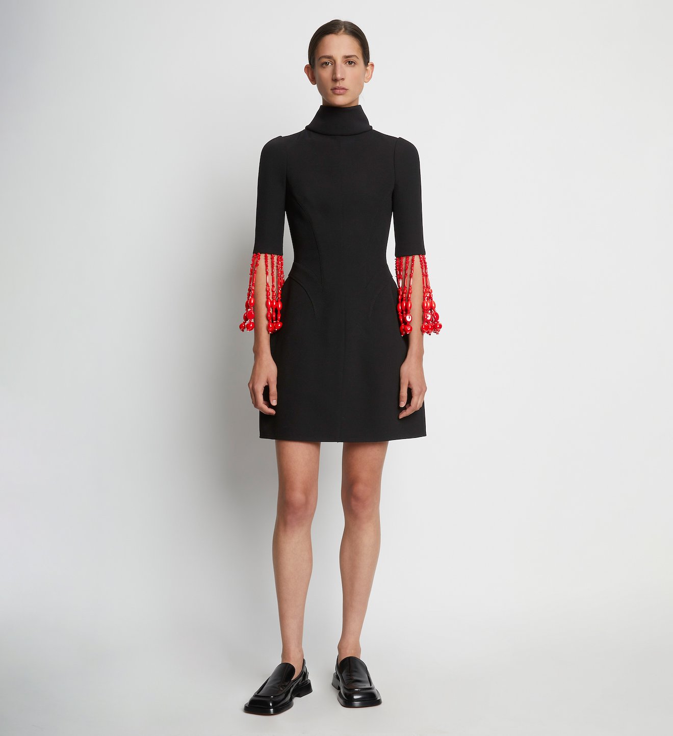 Bi-Stretch Crepe Dress with Beaded Sleeve