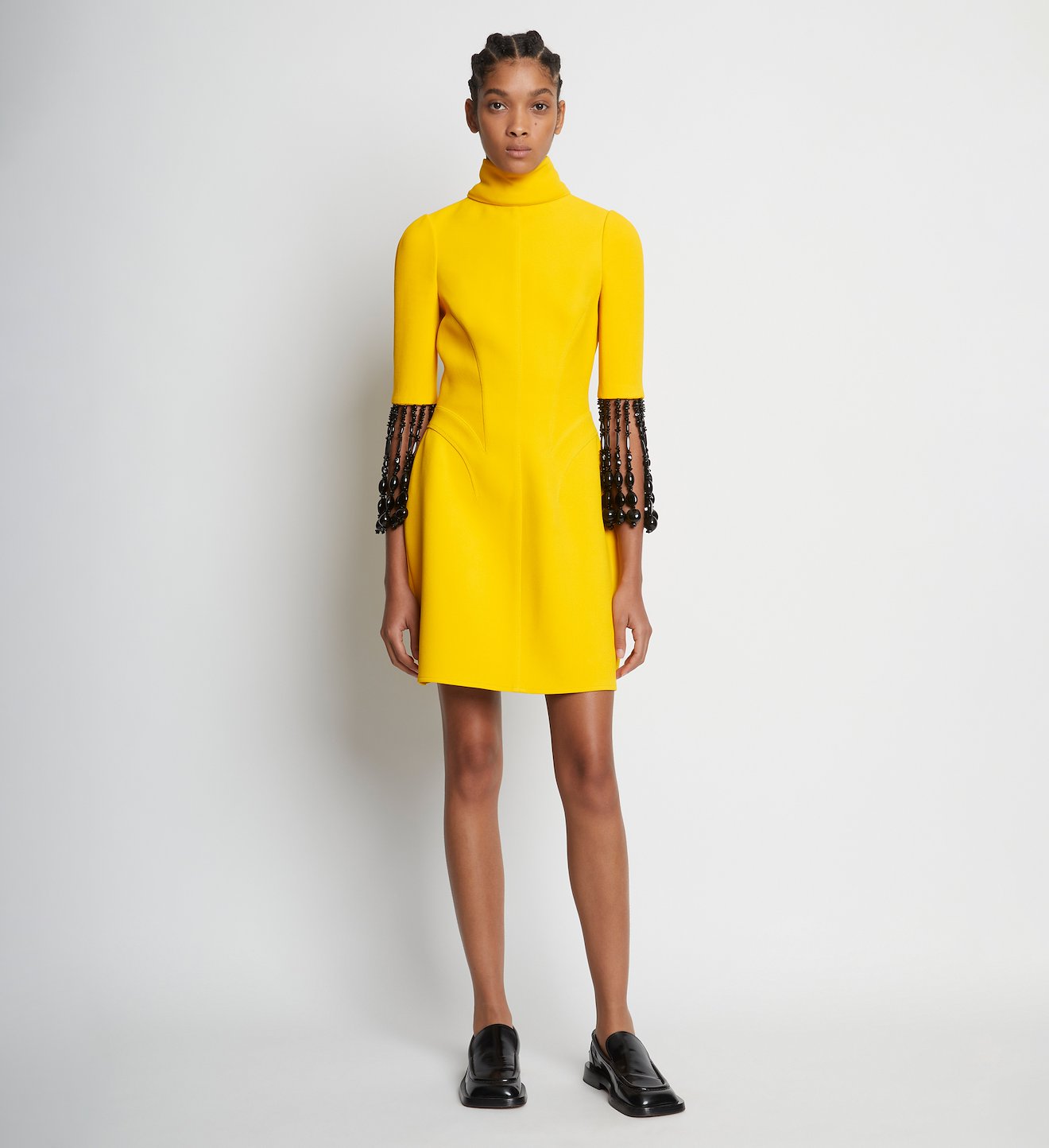 Bi-Stretch Crepe Dress with Beaded Sleeve