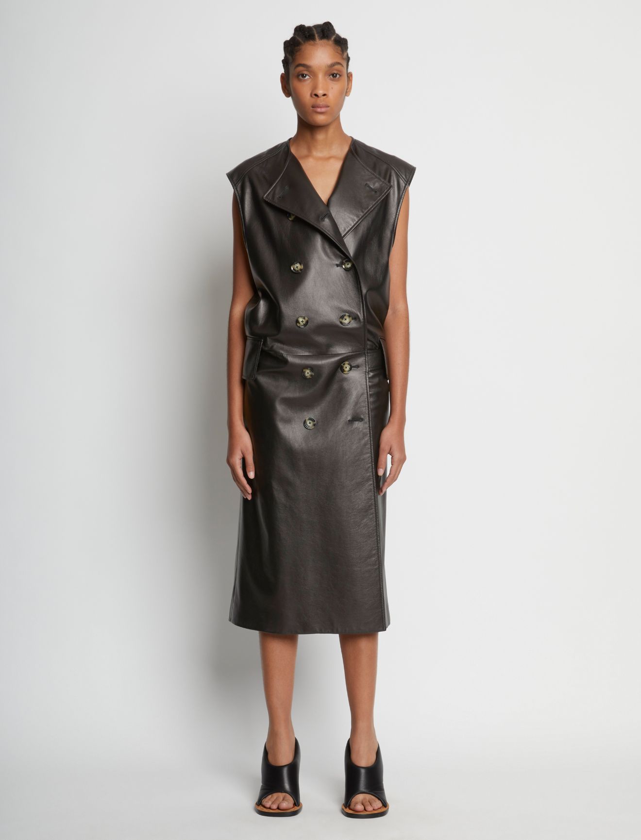 Leather Double Breasted Wrap Dress in black | Proenza Schouler