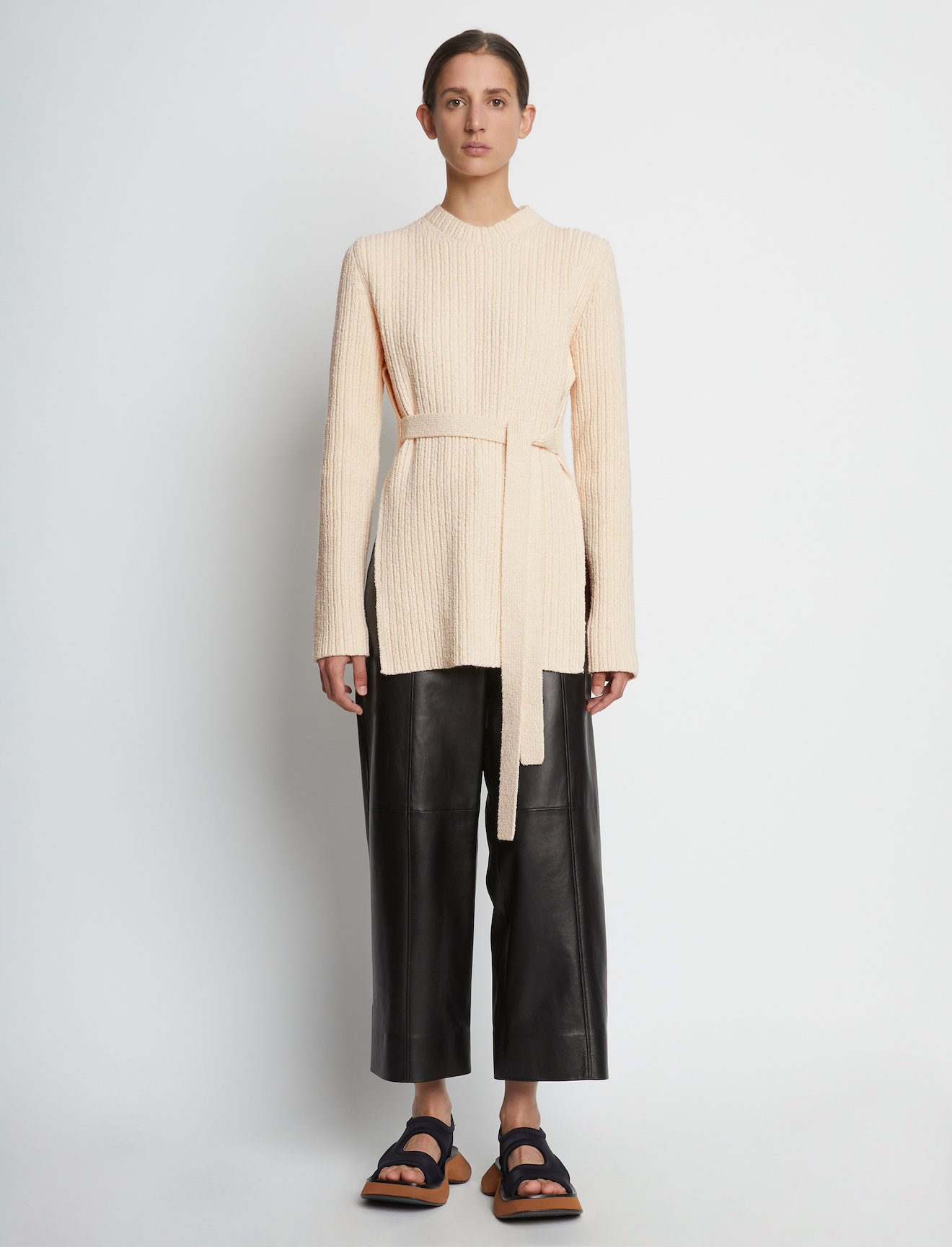 Compact Boucle Tie Sweater #1