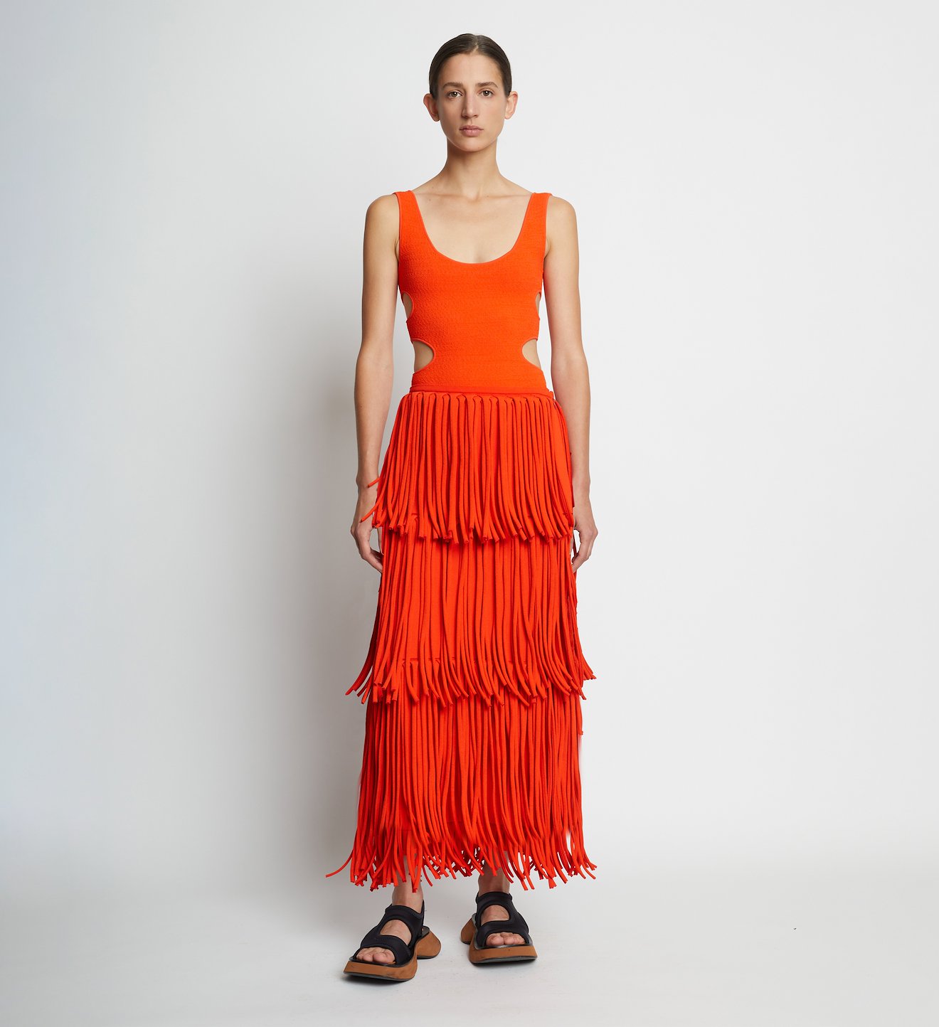 Textured Knit Fringe Skirt