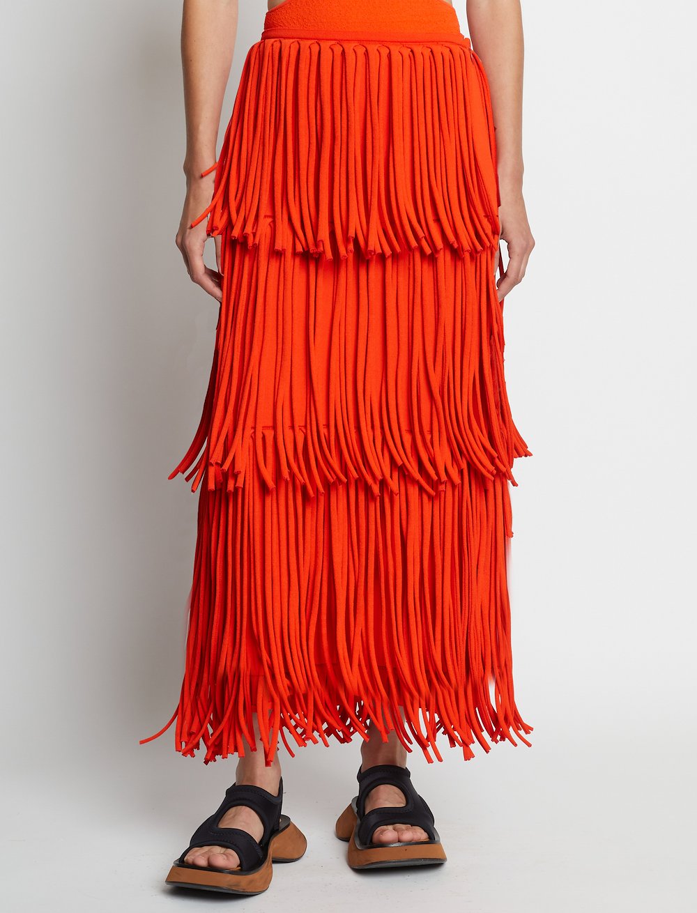 Textured Knit Fringe Skirt