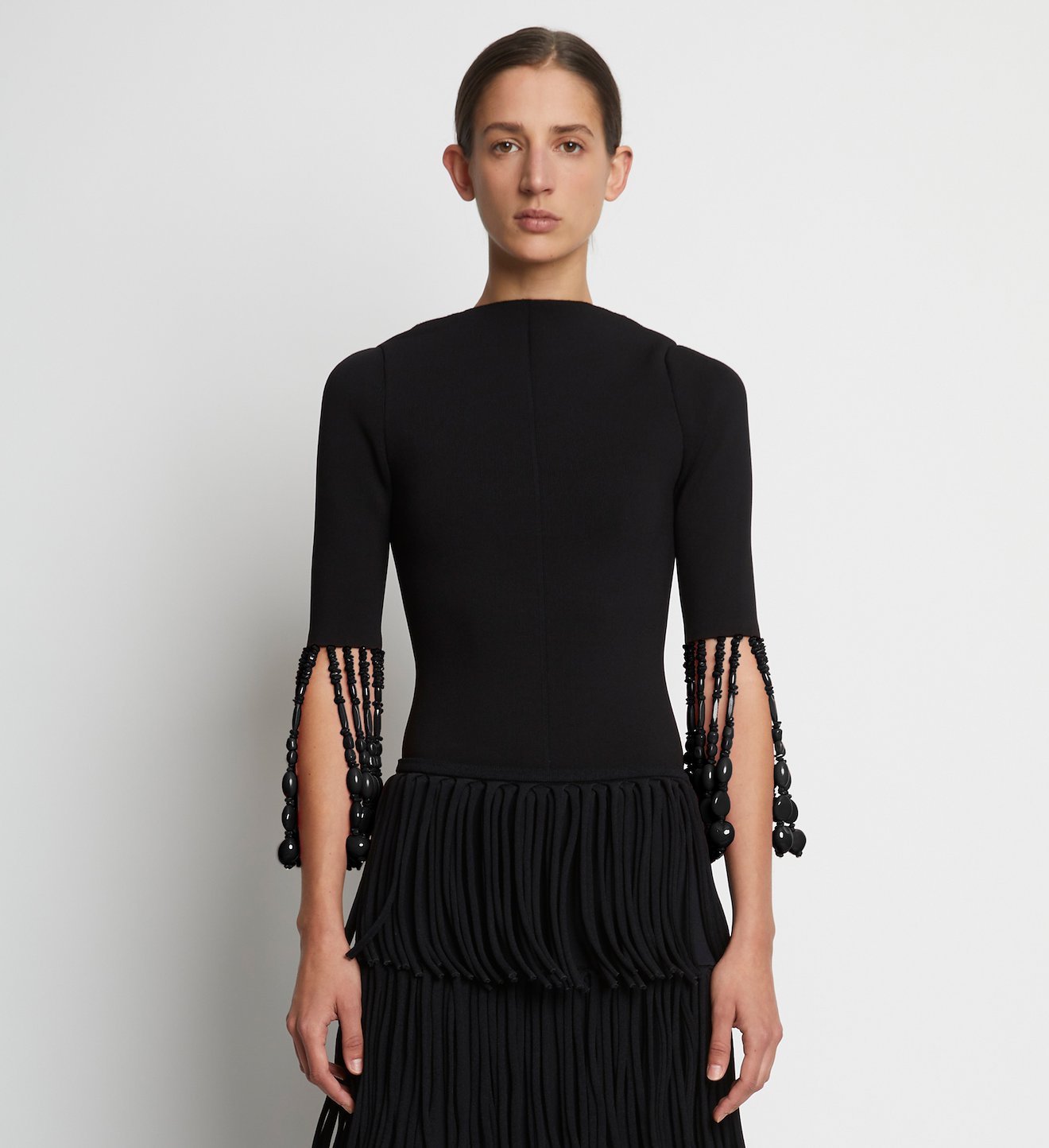 Compact Viscose Knit Beaded Top