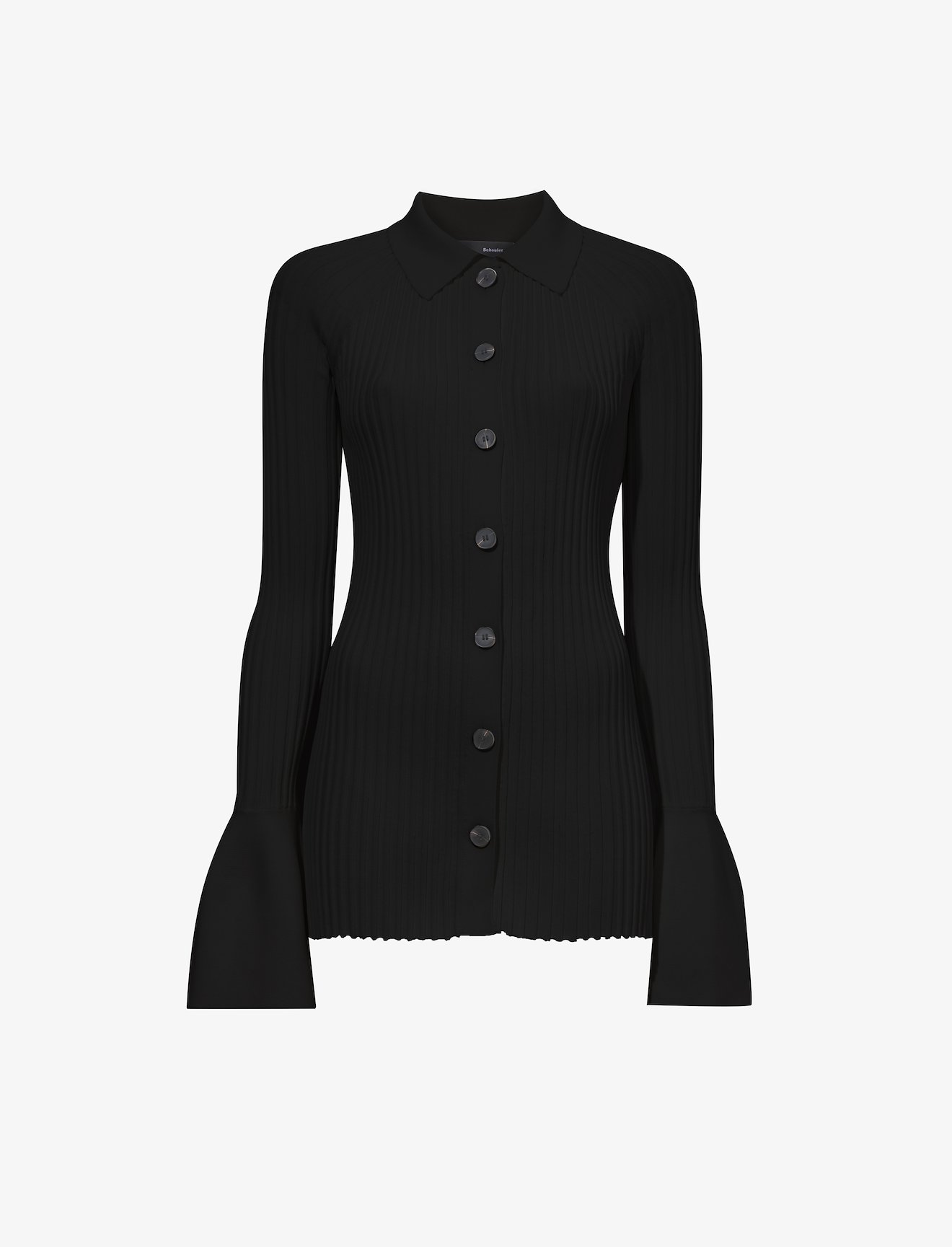 Rib Knit Collared Cardigan in black | Proenza Schouler