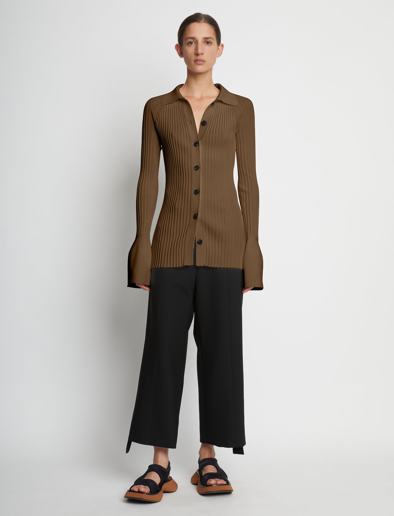 Rib Knit Collared Cardigan #1
