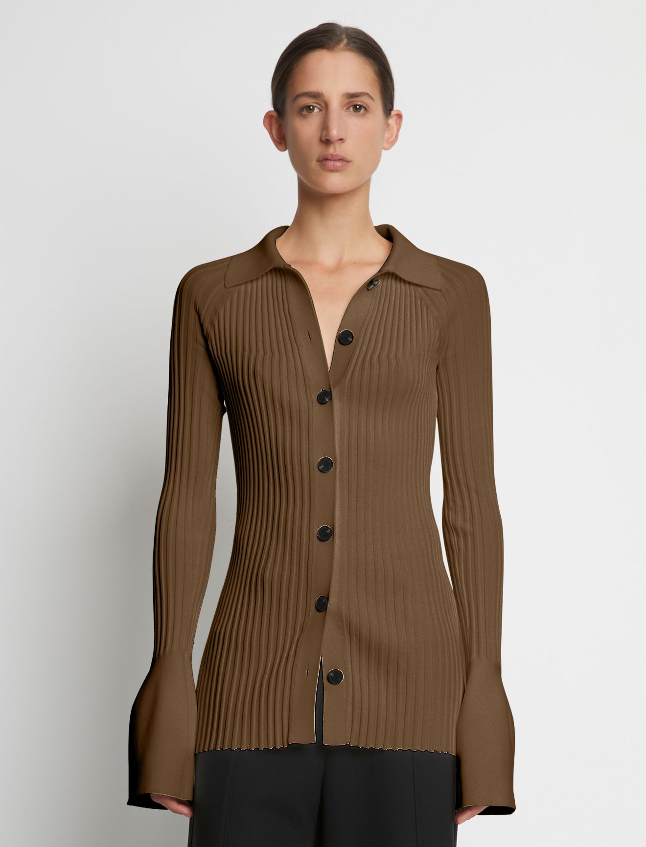 Rib Knit Collared Cardigan in brown Proenza Schouler