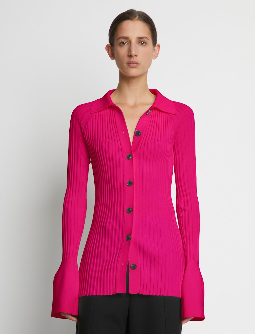 Rib Knit Collared Cardigan