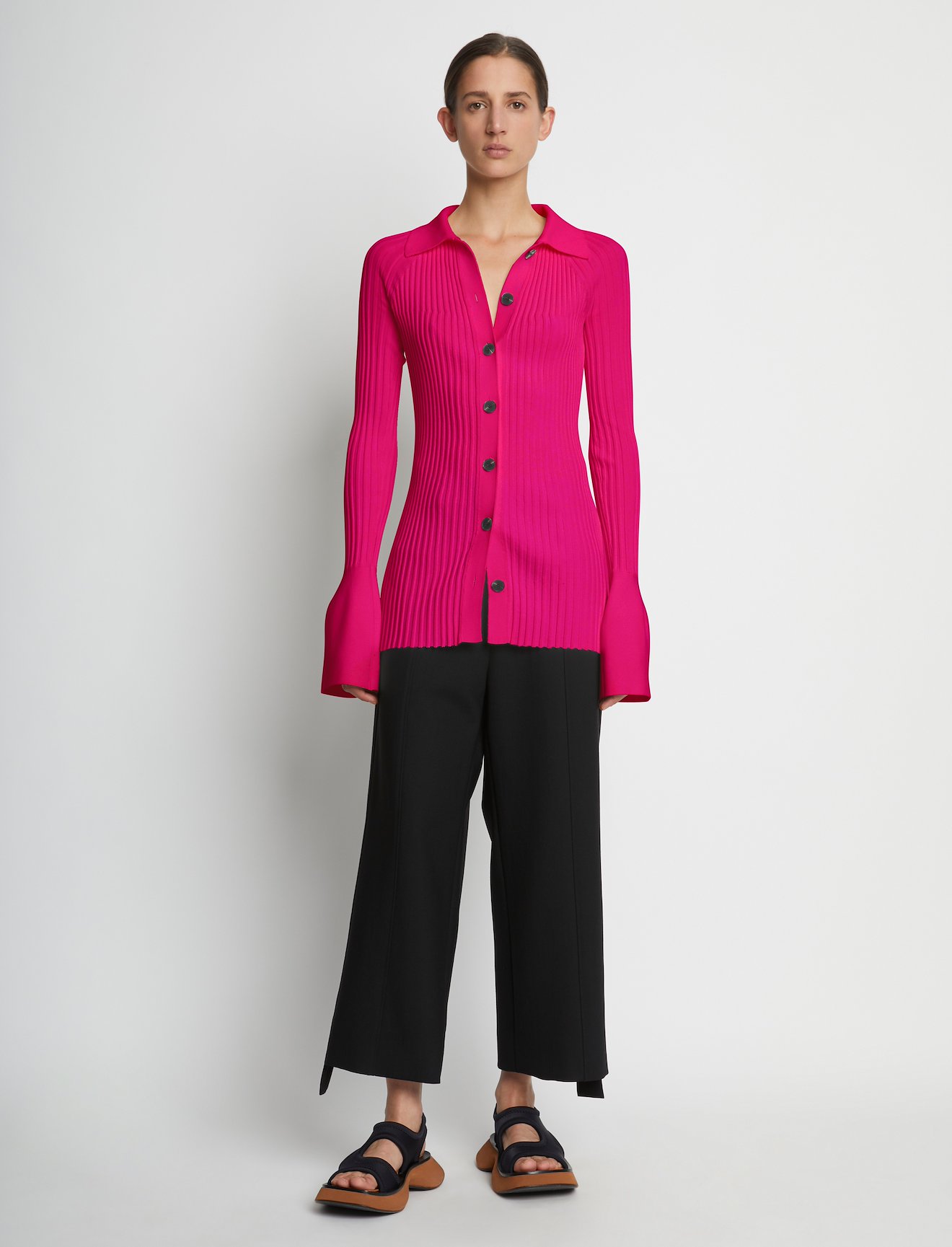 Rib Knit Collared Cardigan #1
