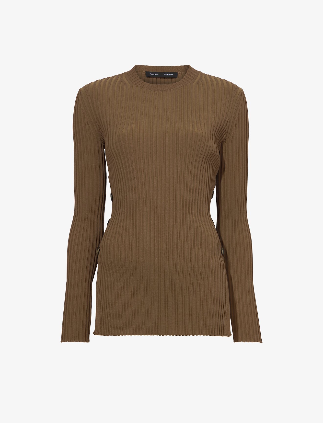 Rib Knit Long Sleeve Sweater in brown | Proenza Schouler