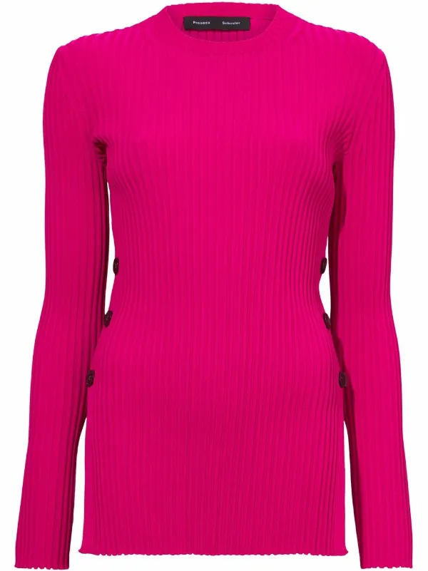 Proenza Schouler Ribbed-knit Button-detail Jumper in Pink