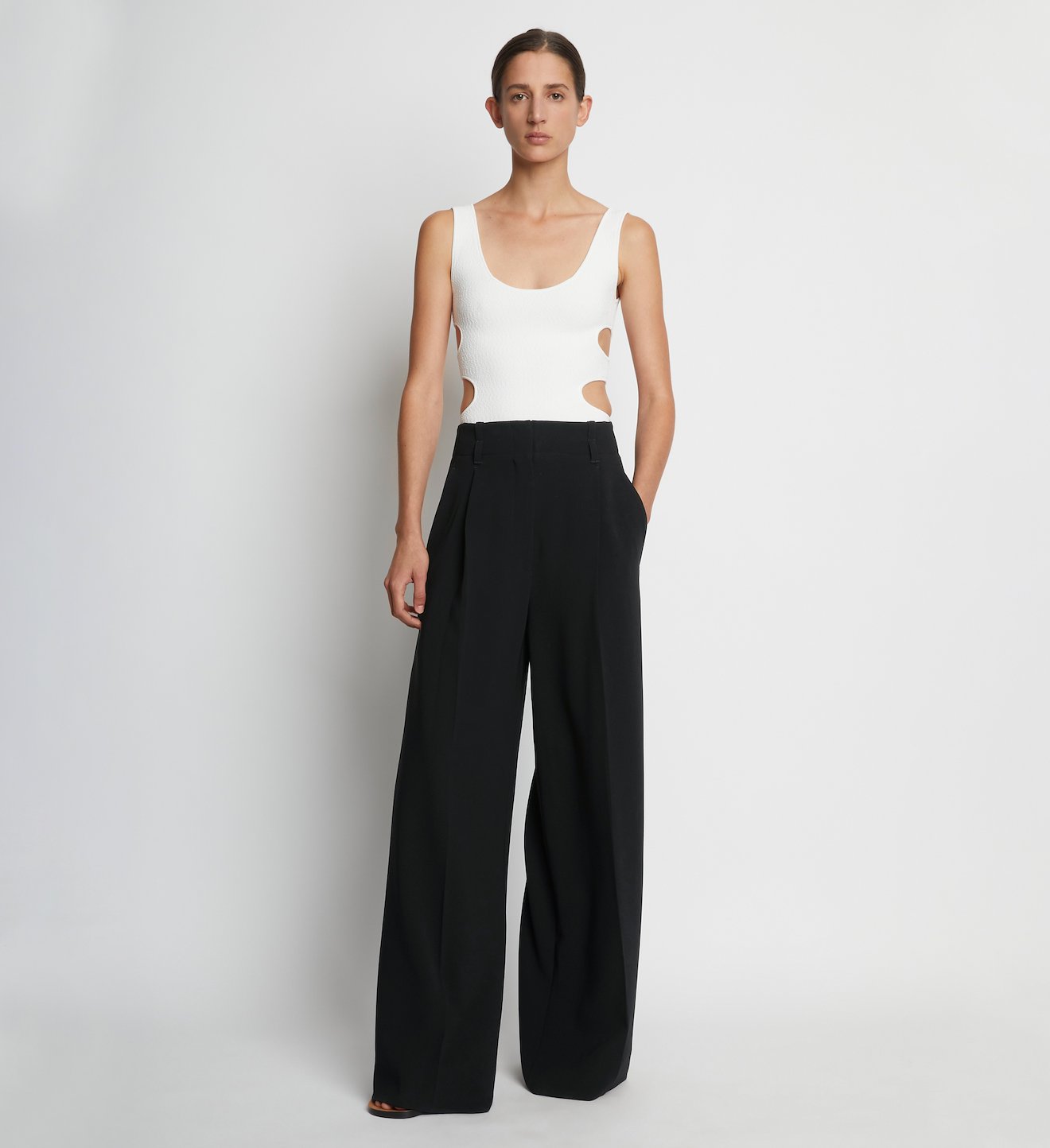 Matte Viscose Crepe Wide Leg Pants