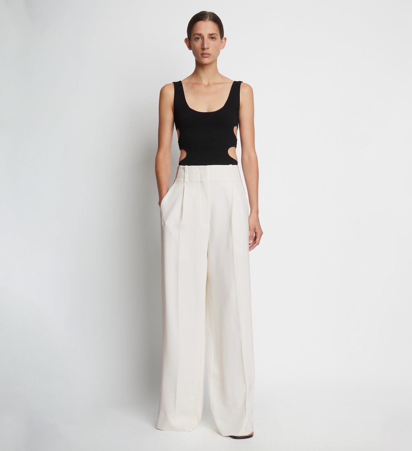 Matte Viscose Crepe Wide Leg Pants in white | Proenza Schouler