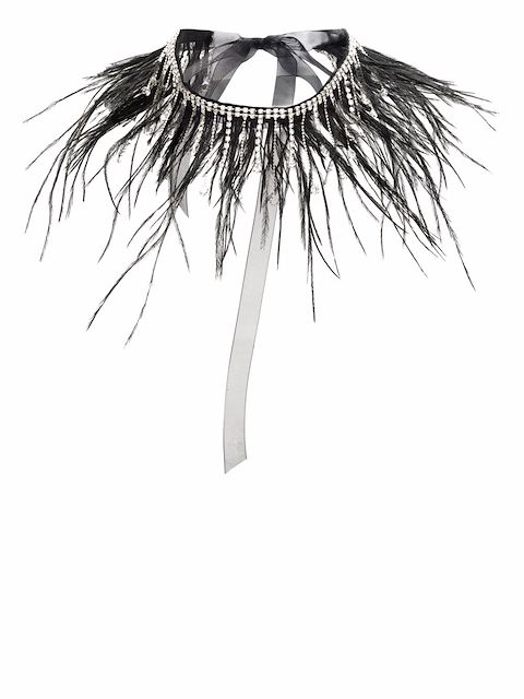 Atu Body Couture crystal and feather-embellished silk necklace