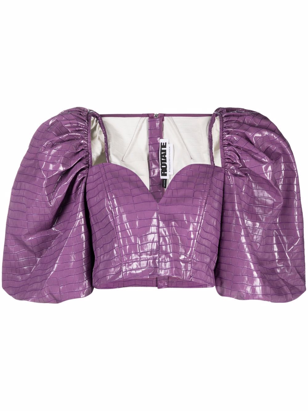 

ROTATE Irina crocodile-texture cropped blouse - Purple