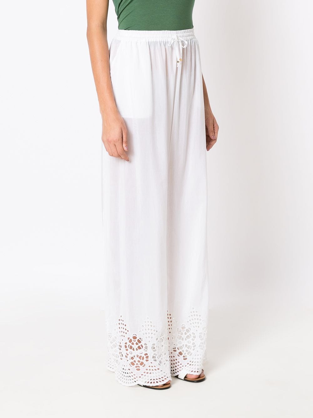 Shop Amir Slama Broderie-anglaise Palazzo Pants In White