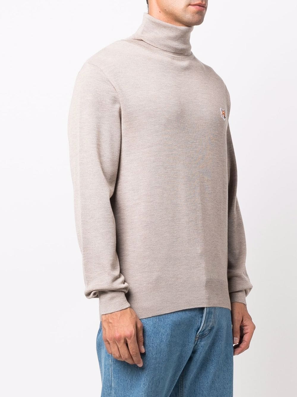 Shop Maison Kitsuné Roll-neck Fine-knit Jumper In Nude