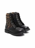 Fendi Kids FF motif lace-up boots - Black