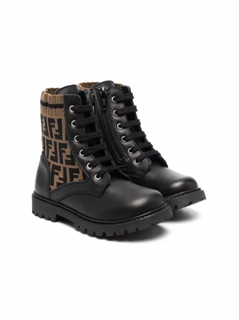 Fendi Kids FF motif lace-up boots