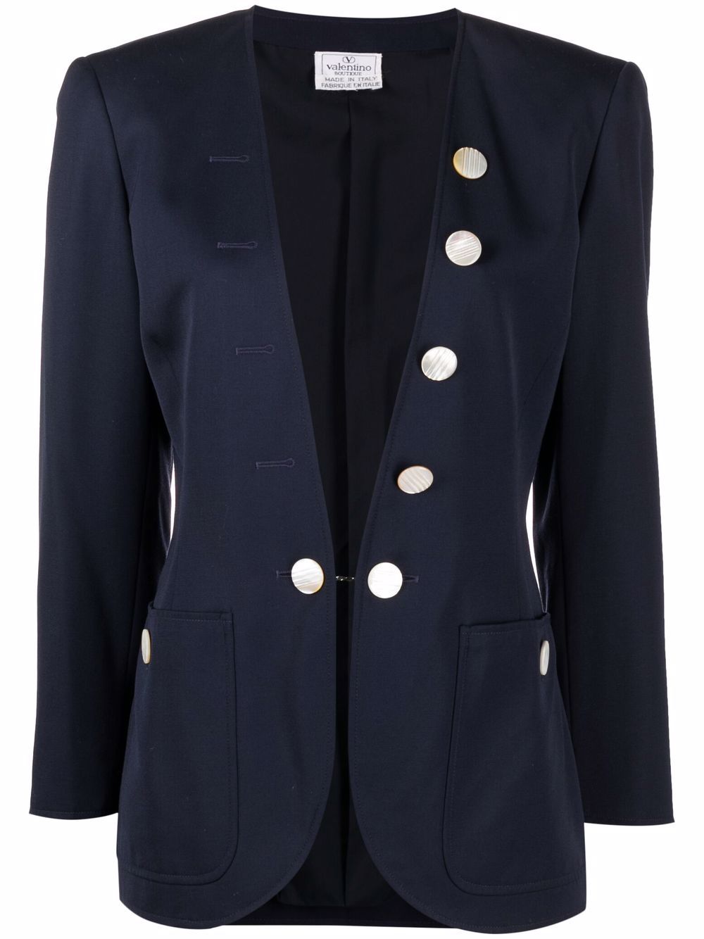 Pre-owned Valentino 1970s Contrasting Buttons Blazer In Blue