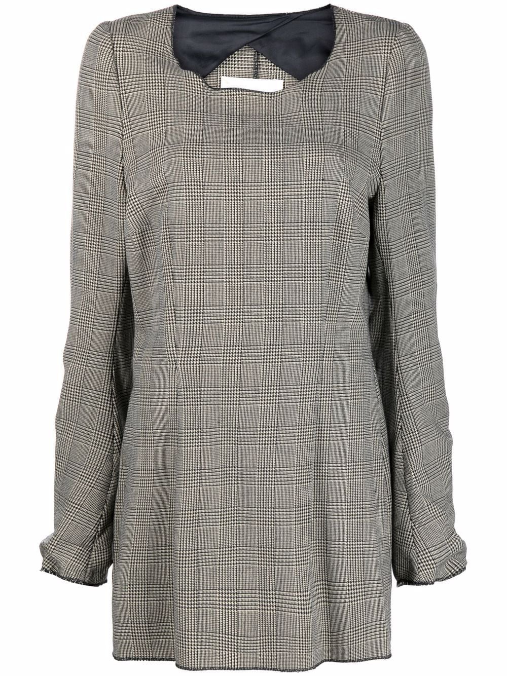 Pre-owned Maison Margiela 1990s Checked Hip-length Long-sleeved Blouse In Brown
