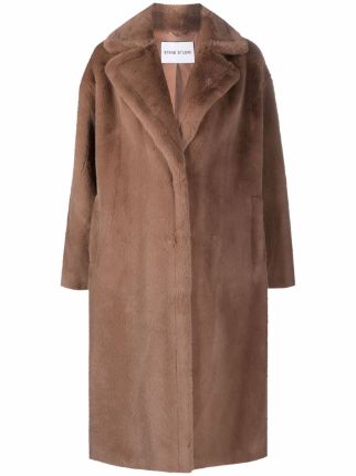 Stand Studio Notched Lapels Midi Faux Fur Coat Farfetch