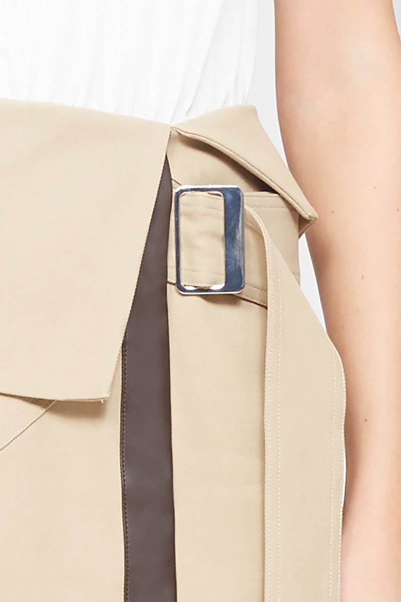 T-Shirt Combo Dress-brown #0 T-Shirt Combo Dress, Beige/white cotton blend twill T-shirt dress from 3.1 PHILLIP LIM featuring two-tone design, layered design, round neck, short sleeves, belted waist and thigh-length.- 4