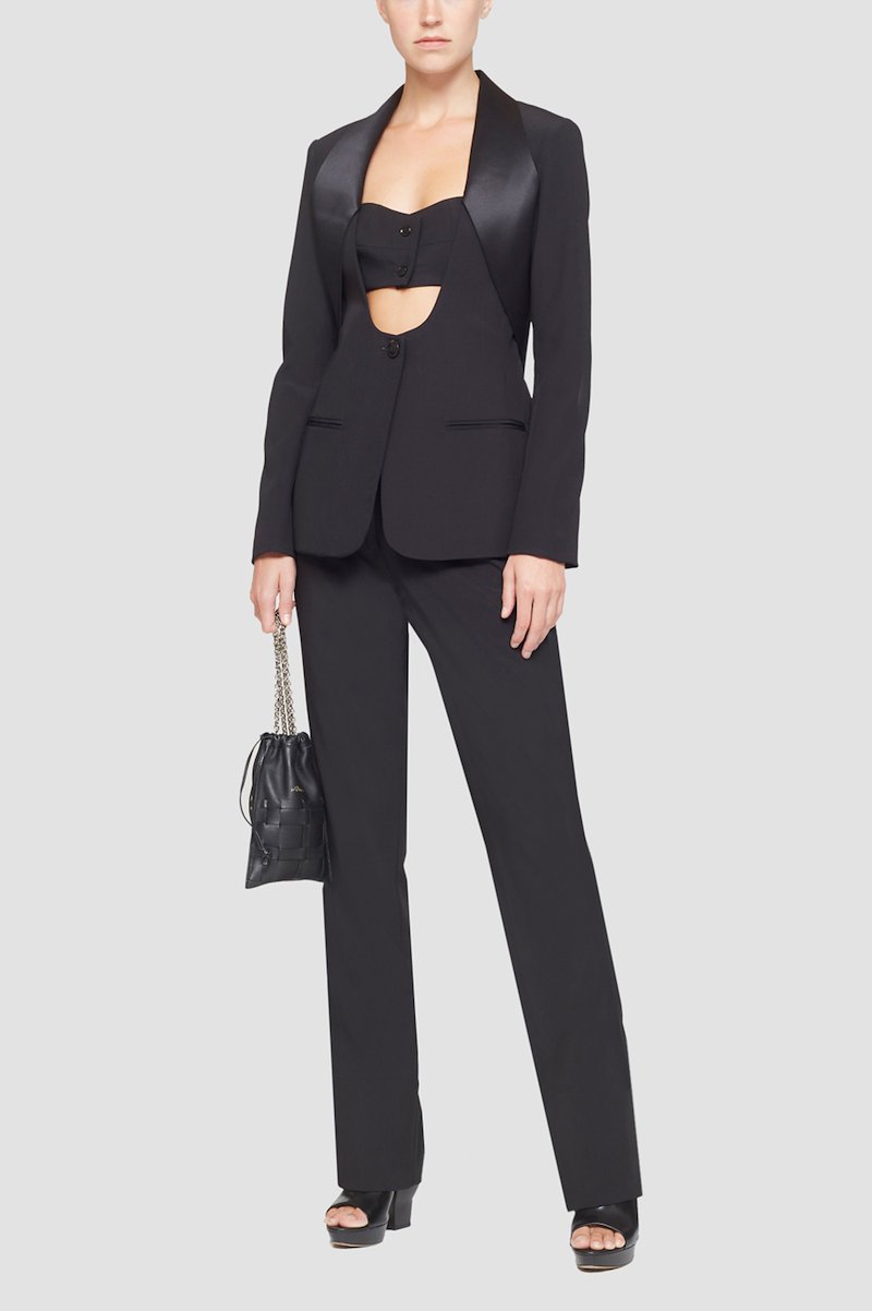 Tuxedo Bustier Blazer-black #0 Tuxedo Bustier Blazer, cut-out single-breasted blazer from 3.1 PHILLIP LIM featuring black, wool blend, cut-out detailing, bustier-style neckline, front button fastening, long sleeves, buttoned cuffs, two front welt pockets and central rear vent.- 0
