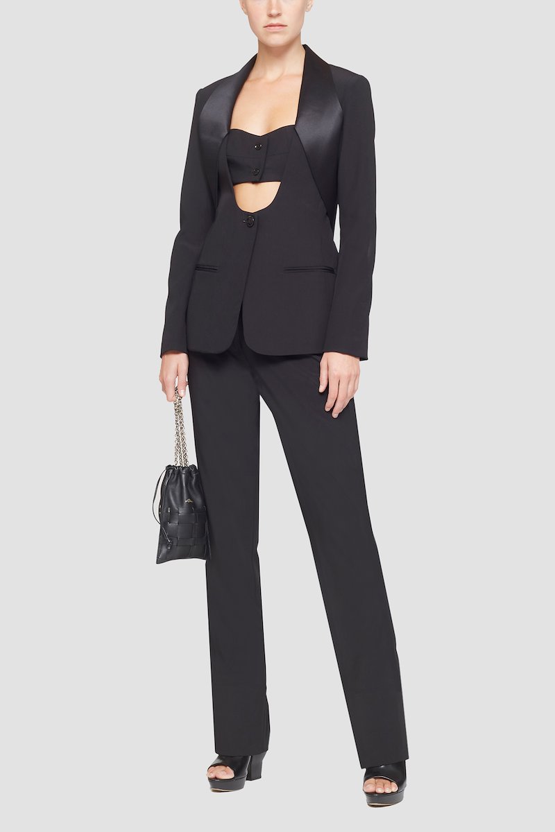 Tuxedo Bustier Blazer-black #0 Tuxedo Bustier Blazer, cut-out single-breasted blazer from 3.1 PHILLIP LIM featuring black, wool blend, cut-out detailing, bustier-style neckline, front button fastening, long sleeves, buttoned cuffs, two front welt pockets and central rear vent.- 2
