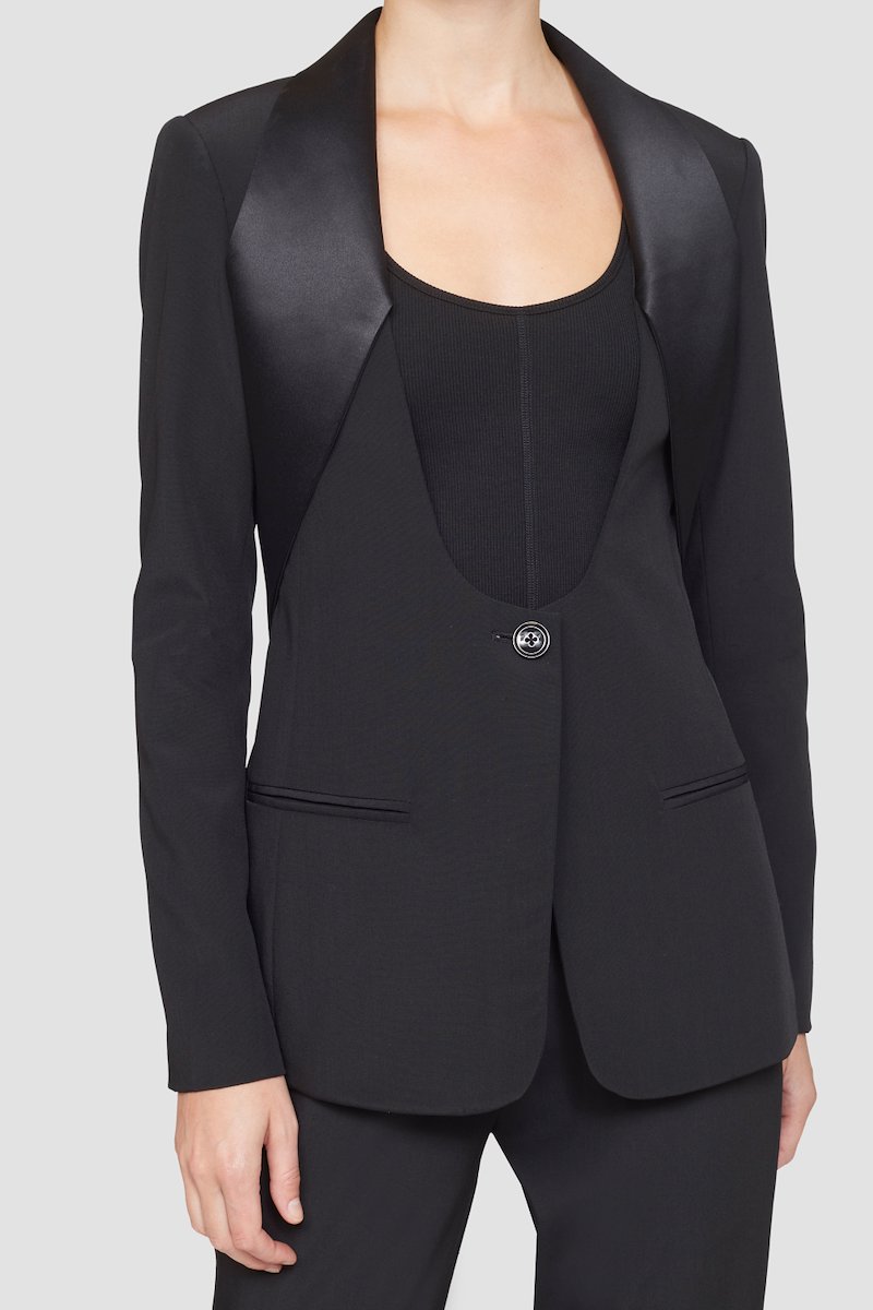 Tuxedo Bustier Blazer-black #0 Tuxedo Bustier Blazer, cut-out single-breasted blazer from 3.1 PHILLIP LIM featuring black, wool blend, cut-out detailing, bustier-style neckline, front button fastening, long sleeves, buttoned cuffs, two front welt pockets and central rear vent.- 6