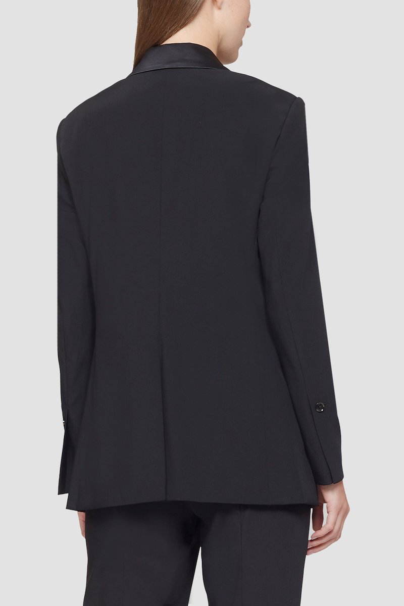 Shawl Lapel Blazer, single-breasted tailored blazer from 3.1 PHILLIP LIM featuring black, wool blend, shawl lapels, front button fastening, long sleeves, buttoned cuffs, two front flap pockets and central rear vent.- 3